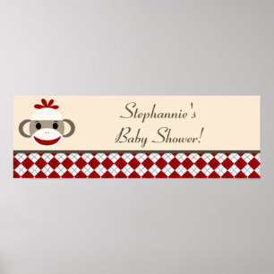 22.5"x7.5" Personalised Banner Red Sock Monkey Poster
