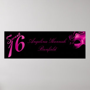22.5"x7.5" Personalised Banner Sweet 16 Hot Pink Poster