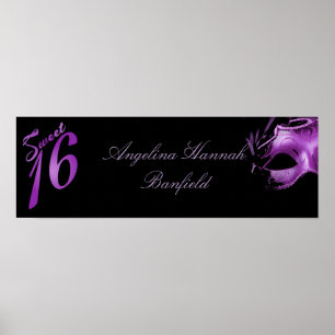 22.5"x7.5" Personalised Banner Sweet 16 Purple Poster
