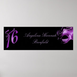 22.5"x7.5" Personalised Banner Sweet 16 Purple Poster