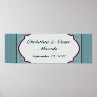 22.5"x7.5" Personalised Banner Teal Blue Damask/St
