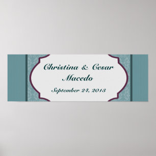 22.5"x7.5" Personalised Banner Teal Blue Damask/St Poster