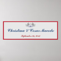 22.5"x7.5" Personalised Banner White Dove Red Blue