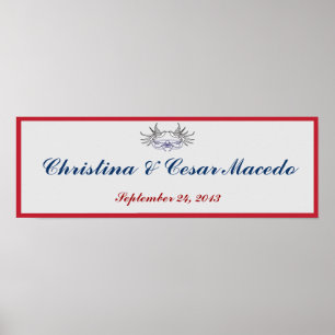 22.5"x7.5" Personalised Banner White Dove Red Blue Poster