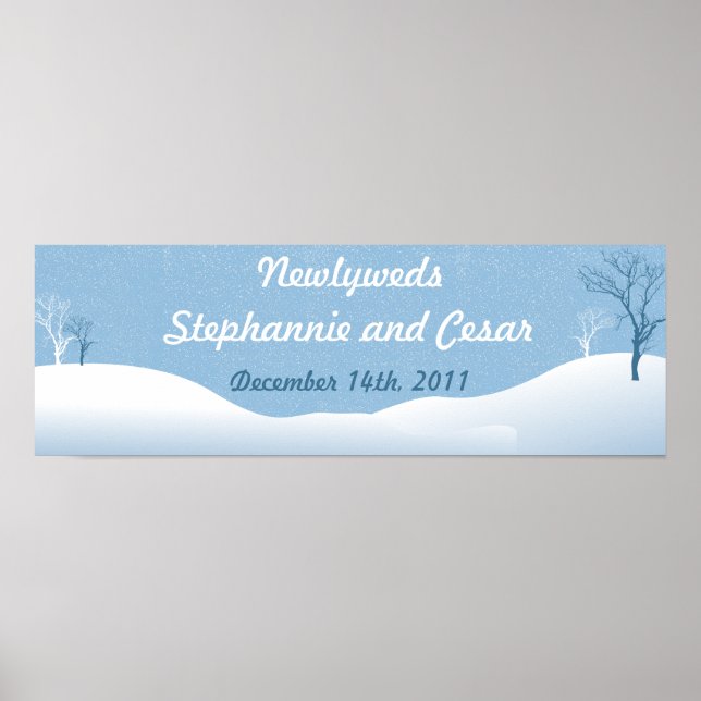 22.5"x7.5" Personalised Banner Winter Blue Christm Poster (Front)