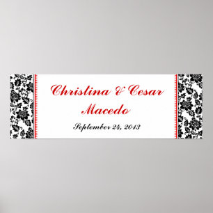 22.5"x7.5" Personalised Black Flourish Red Stripe Poster