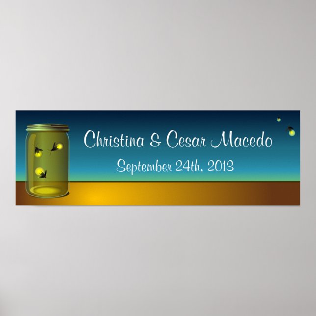 22.5"x7.5" Personalised Fireflies and Mason Jars Poster (Front)
