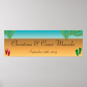 22.5"x7.5" Personalised His/Hers Sandals On Beach Poster