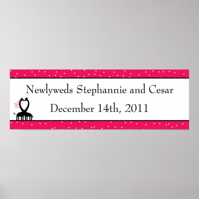 22.5"x7.5" Personalised Hot Pink/Black Giraffe Lov Poster (Front)