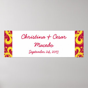 22.5"x7.5" Personalised Hot Pink/Yellow Swirls Dot Poster