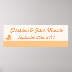22.5"x7.5" Personalised Love Birds Peach Stripes Poster