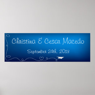 22.5"x7.5" Personalised Paper Plane Blue Swirl Loo Poster