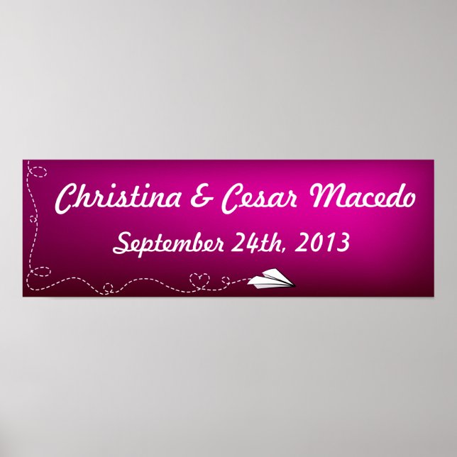 22.5"x7.5" Personalised Paper Plane Purple Loop Pu Poster (Front)