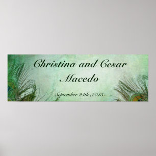 22.5"x7.5" Personalised Peacock Green Feathers Poster