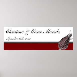 22.5"x7.5" Personalised Peacock Red Black White Poster