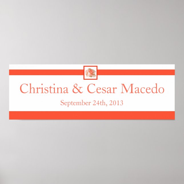 22.5"x7.5" Personalised Pink/Peach Rose with Leave Poster (Front)