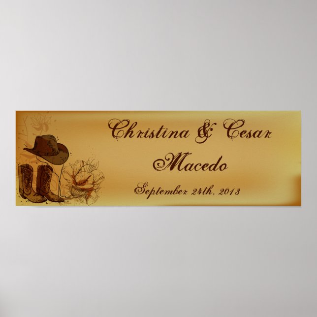 22.5"x7.5" Personalised Western Cowgirl Hat/Boots Poster (Front)