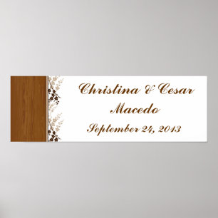 22.5"x7.5" Personalised Wooden Plank Floral Weddin Poster