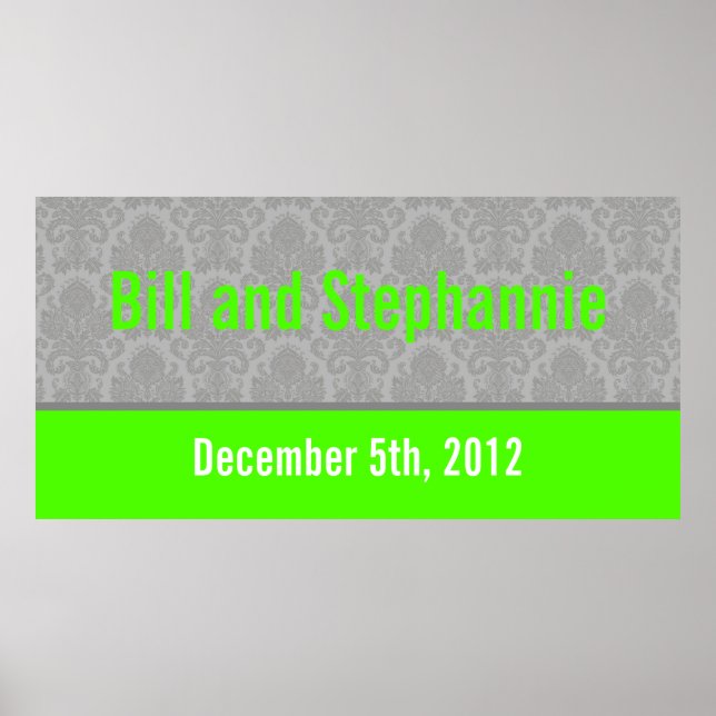 22.5"x7.5" Personalized Banner Modern Gray Damask Poster (Front)