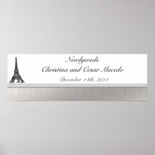 22.5"x 7.5" Personalised Banner Black Eiffel Tower Poster