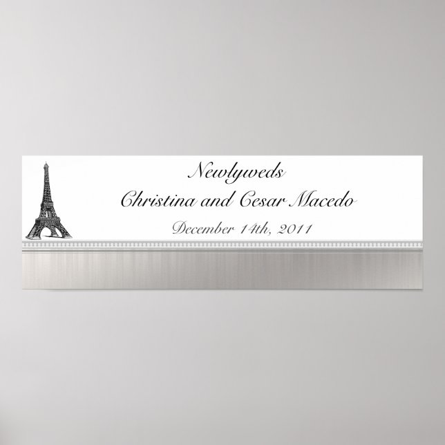 22.5"x 7.5" Personalised Banner Black Eiffel Tower Poster (Front)
