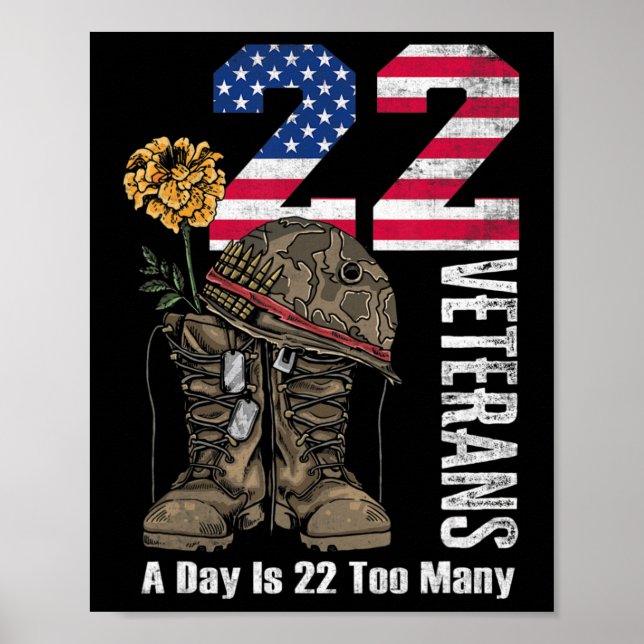 22 A Day Is 22 Too Many Veteran Suicide Awareness  Poster (Front)