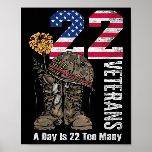 22 A Day Is 22 Too Many Veteran Suicide Awareness  Poster (Front)