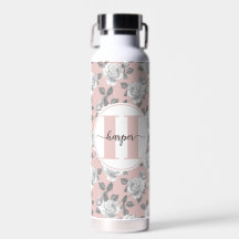 22 oz. Rose Garden Monogram Pink Water Bottle