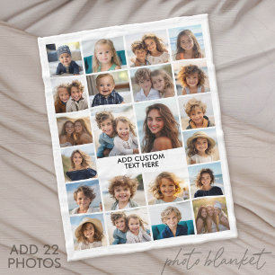22 Photo Collage - White with Text Fleece Blanket