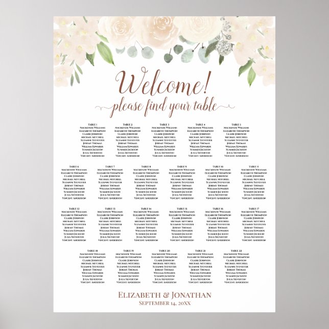22 Table Blush Peach Floral Wedding Seating Chart (Front)