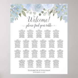 22 Table Dusty Blue Floral Wedding Seating Chart
