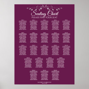 22 Table Elegant Cassis Wedding Seating Chart