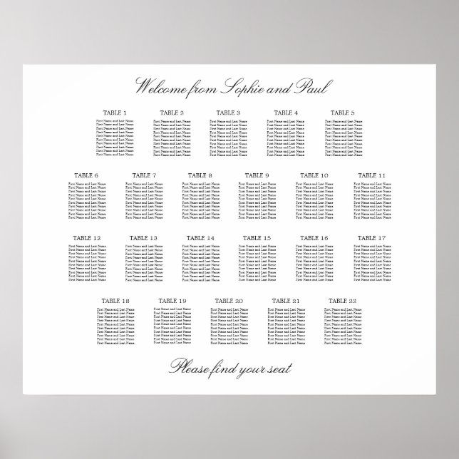 22 Table Elegant Minimalist Seating Chart (Front)