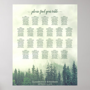 22 Table Green Pine Trees Wedding Seating Chart
