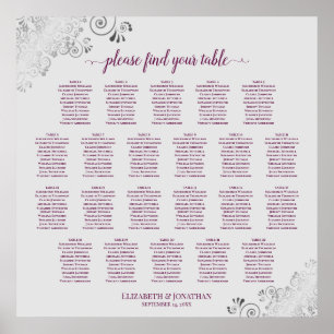 22 Table Lacy Cassis & Grey Wedding Seating Chart