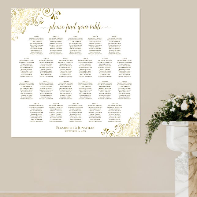 22 Table Lacy Gold on White Wedding Seating Chart (Creator Uploaded)