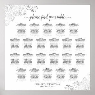 22 Table Lacy Silver White Wedding Seating Chart