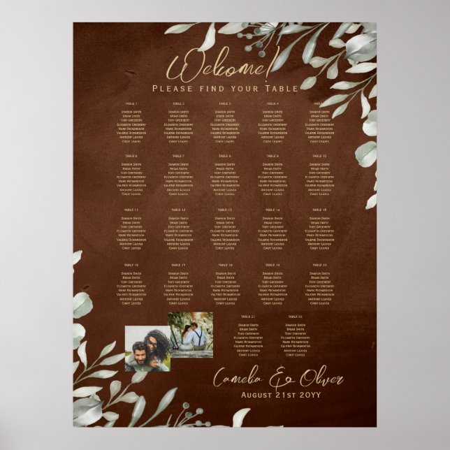 22 Table Seating Chart Photo Welcome Names Wedding (Front)