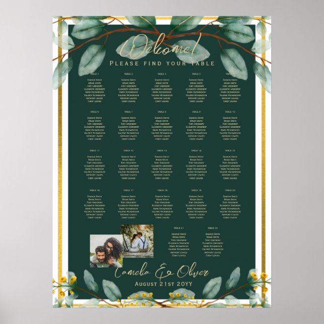 22 Table Seating Chart Photo Welcome Names Wedding (Front)