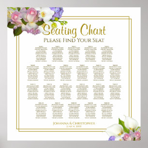 22 Table Wedding Seating Chart Gold & Pink Floral