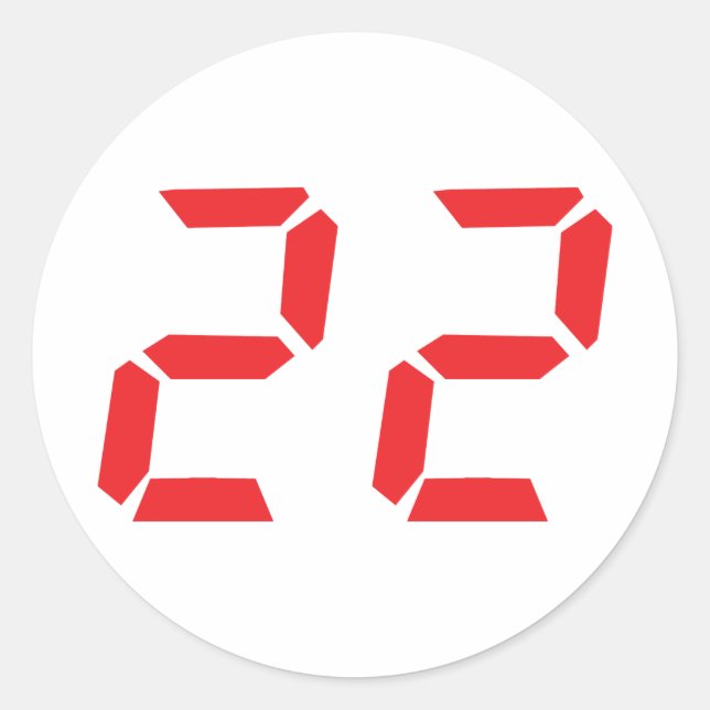 22 twenty-two red alarm clock digital number classic round sticker (Front)