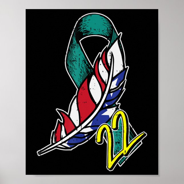 22 Veteran PTSD Suicide Awareness US Feather Patri Poster (Front)