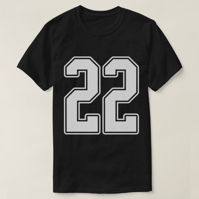 22 White Outline Number 22 Sports Fan Jersey Style T-Shirt (Design Front)