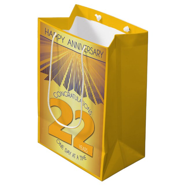 22 Year | Golden Ray 12 Step Anniversary Medium Gift Bag (Front Angled)