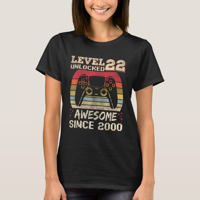 22 Year Old  Gamer Man Birthday 22 Level Unlocked  T-Shirt (Front)