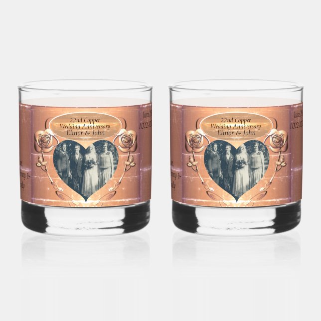 22nd/7th Copper(Colour) Anniversary Drinkware Set  Whiskey Glass (Front)