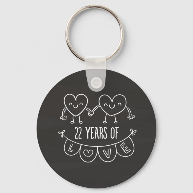 22nd Anniversary Gift Chalk Hearts Key Ring (Front)