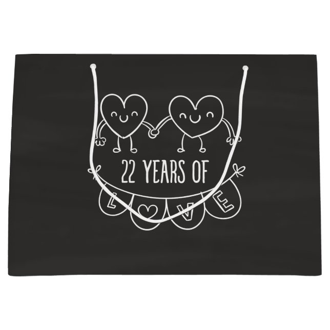 22nd Anniversary Gift Chalk Hearts Large Gift Bag (Front)