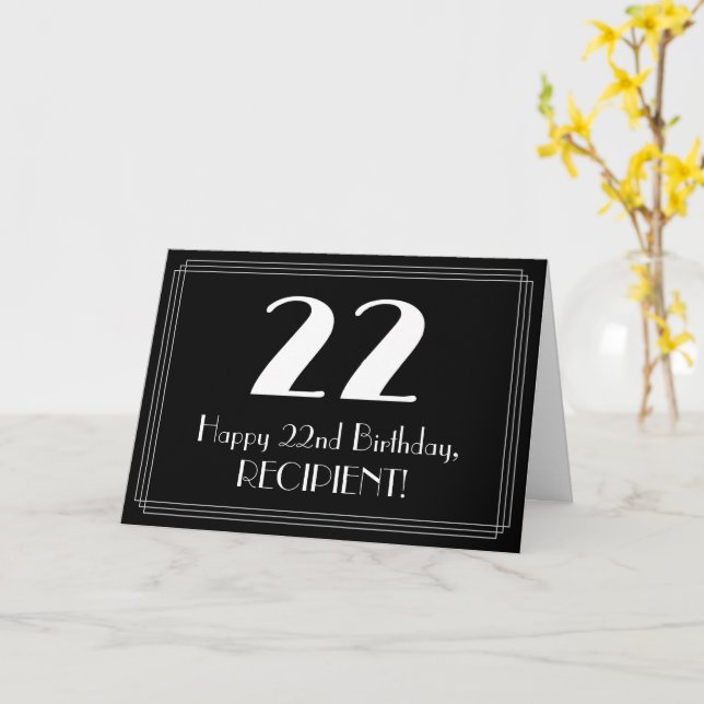 22nd Birthday ~ Art Deco Inspired Look "22", Name Card (Yellow Flower)