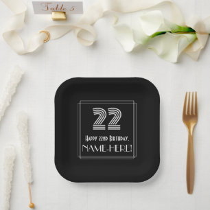 22nd Birthday — Art Deco Inspired Look “22” + Name Paper Plate